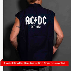 AC/DC - Est 1979 - Navy Unisex Workshirt - Cut-off Sleeves