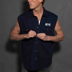 AC/DC - Est 1979 - Navy Unisex Workshirt - Cut-off Sleeves