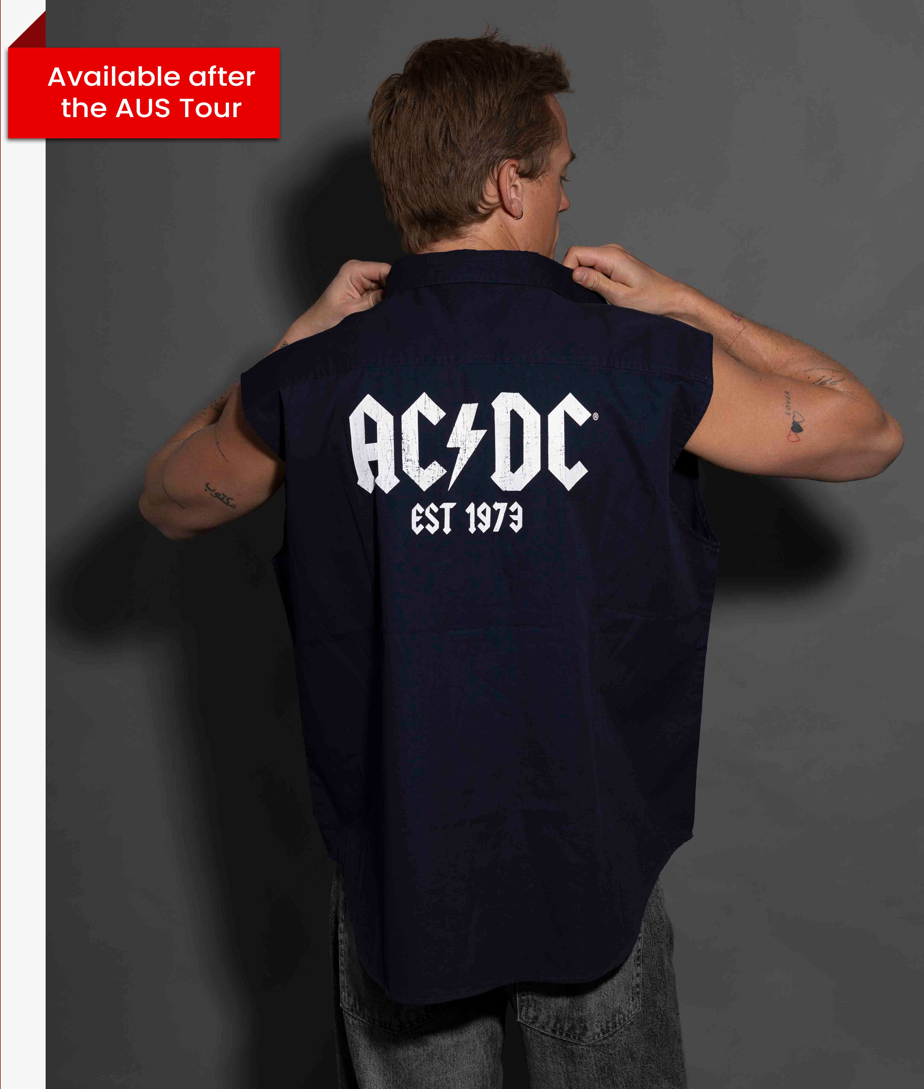 AC/DC - Est 1979 - Navy Workshirt - Cut-off Sleeves