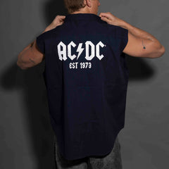 AC/DC - Est 1979 - Navy Unisex Workshirt - Cut-off Sleeves