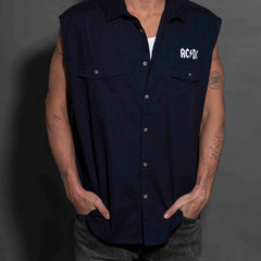 AC/DC - Est 1979 - Navy Unisex Workshirt - Cut-off Sleeves