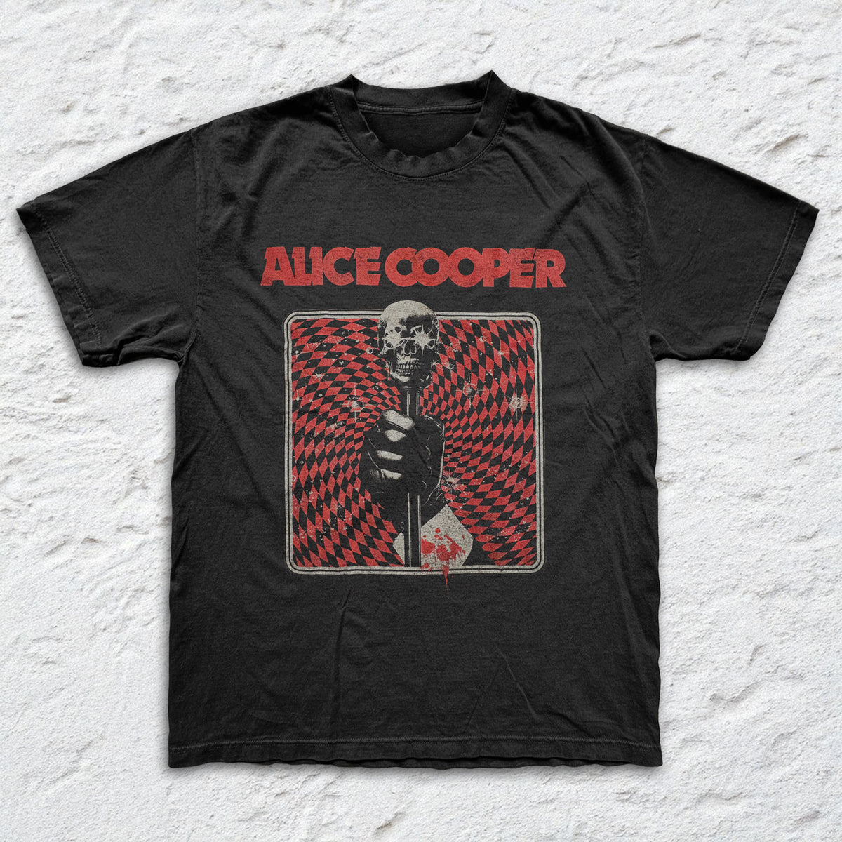 Alice Cooper - Skull Cane - Black Garment-dyed T-shirt