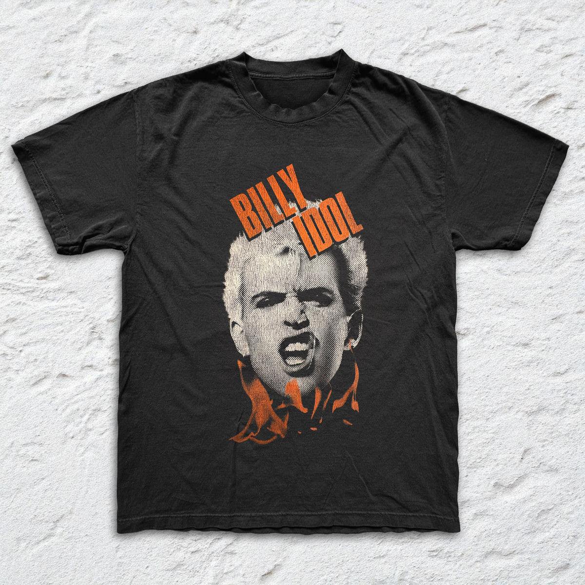 Billy Idol - Flaming Snarl - Black Garment-dyed T-shirt