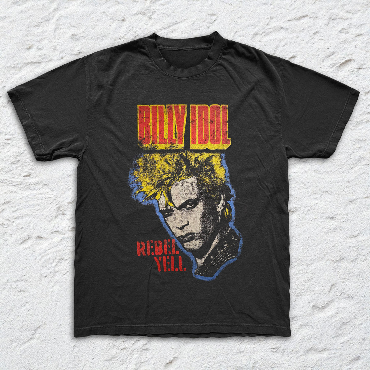 Billy Idol - Rebel Yell - Black Garment-dyed T-shirt