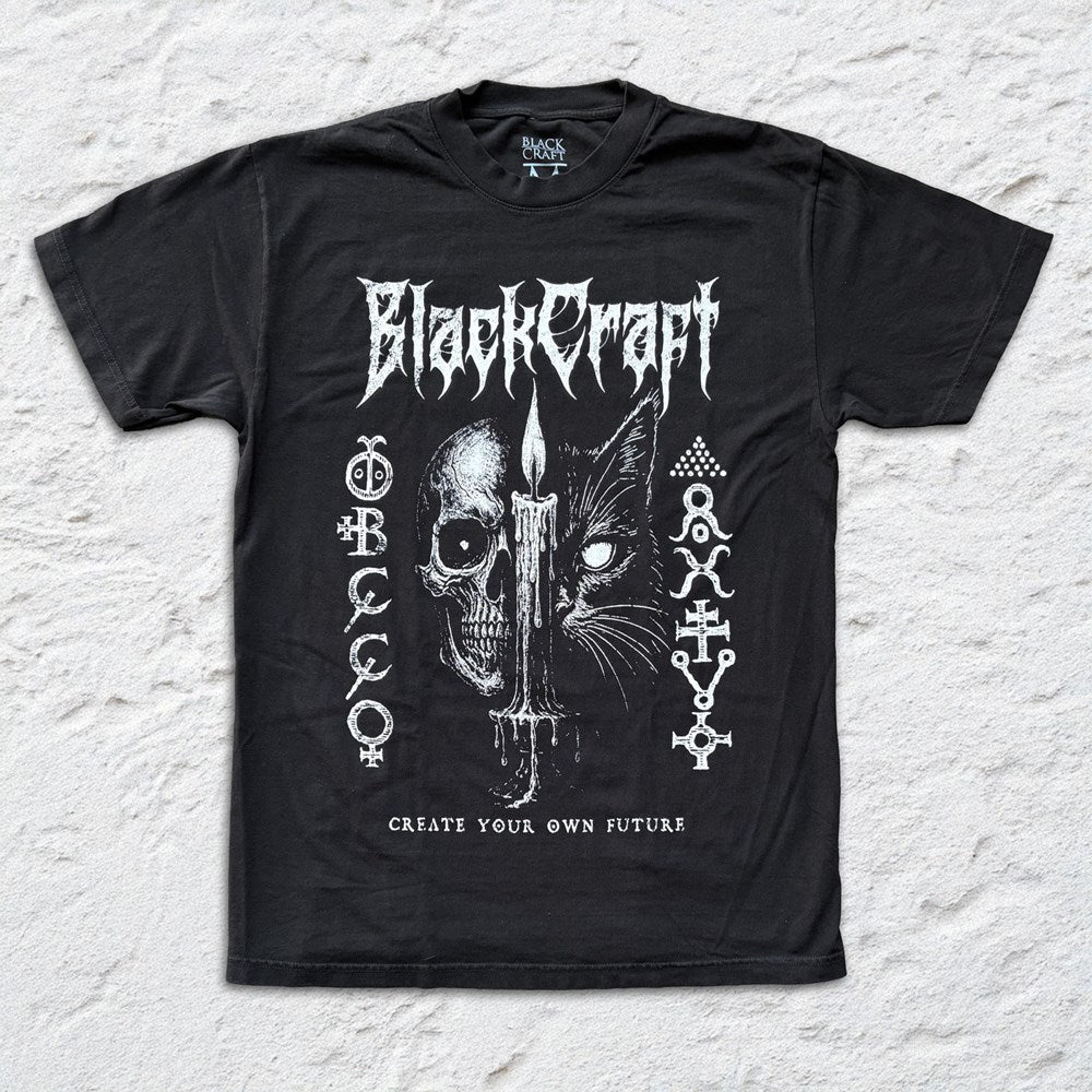 Blackcraft - Cat Skull Future - True Black T-shirt