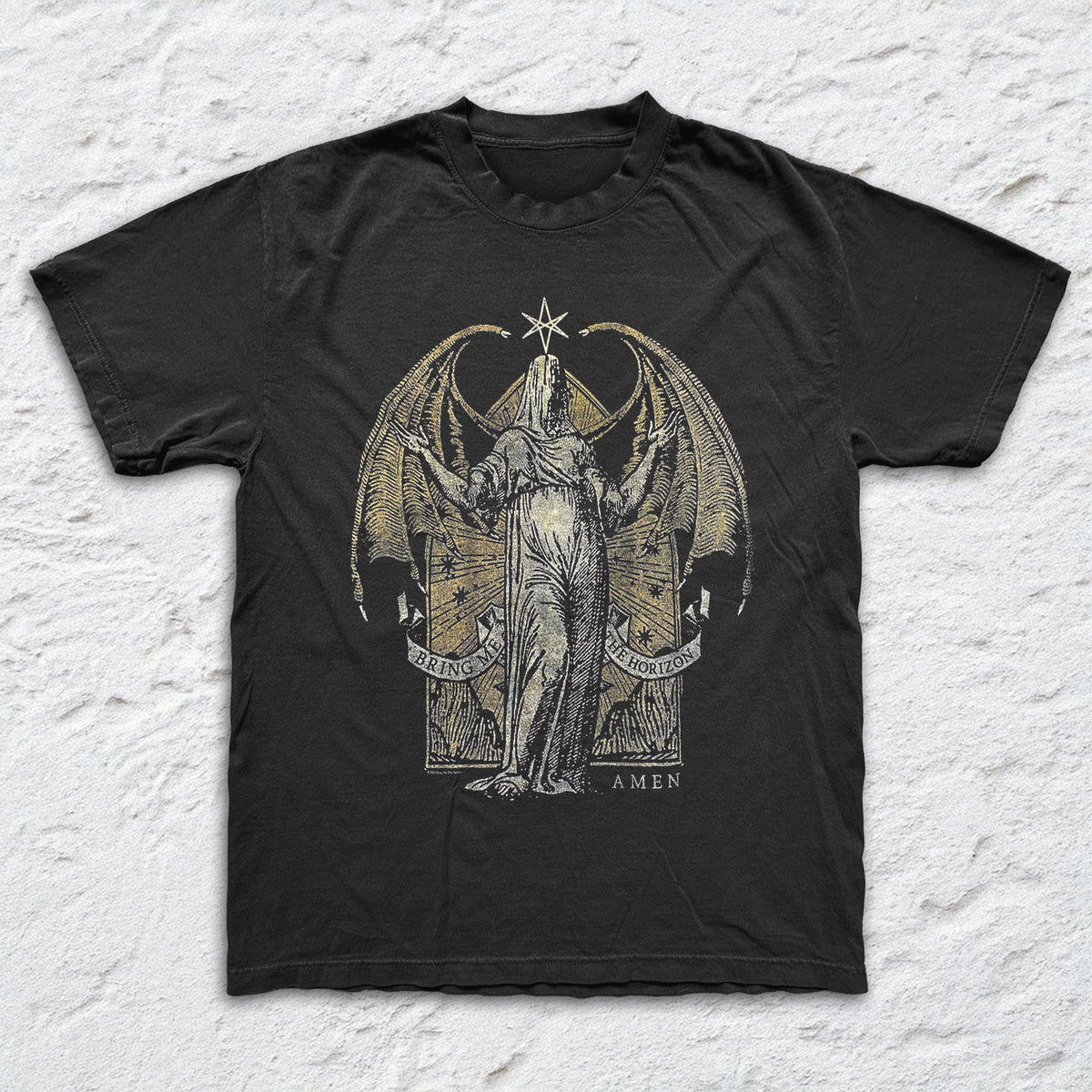 Bring Me The Horizon - Amen Wings - Black Garment-dyed T-shirt