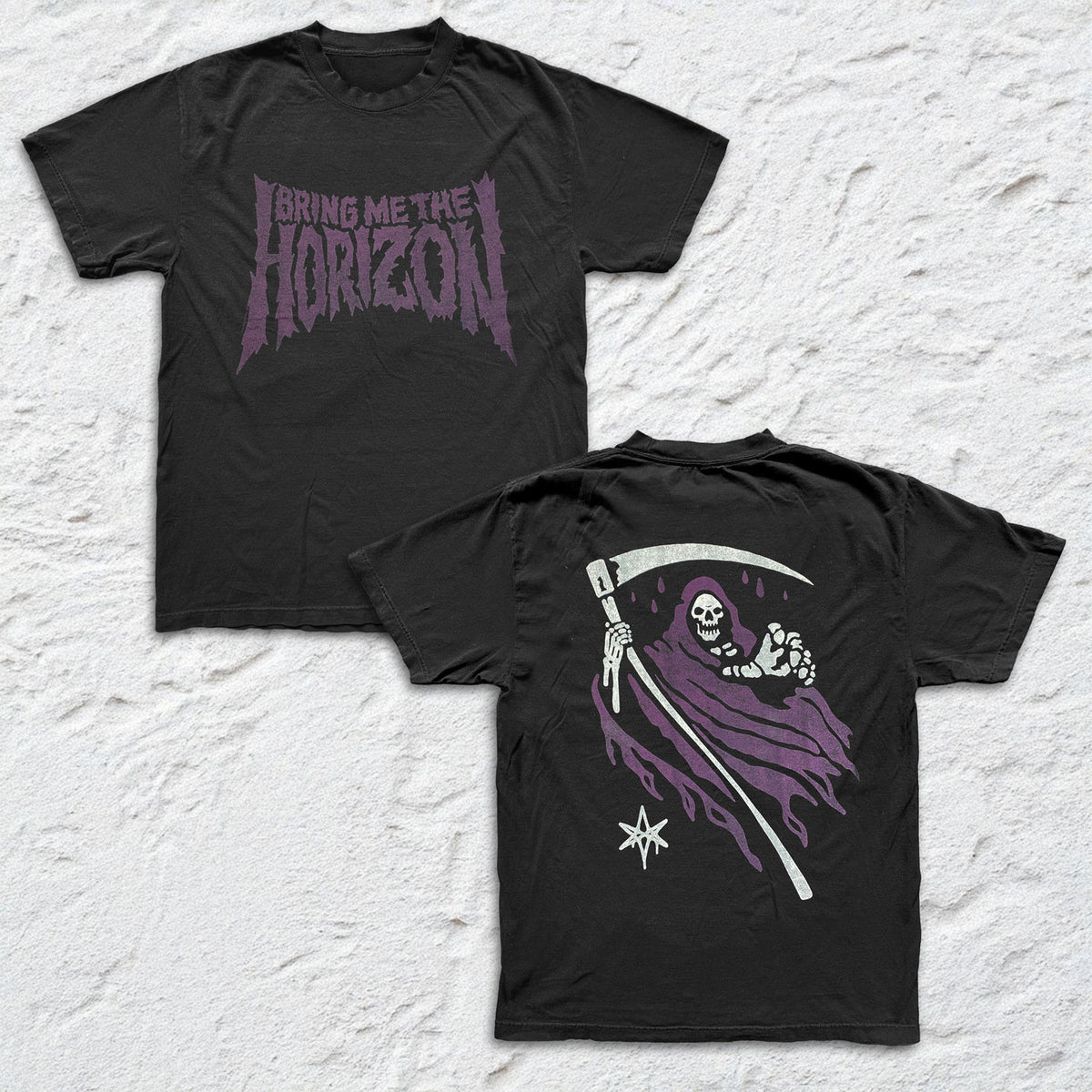 Bring Me The Horizon - Reaper Cartoon - Black Garment-dyed T-shirt