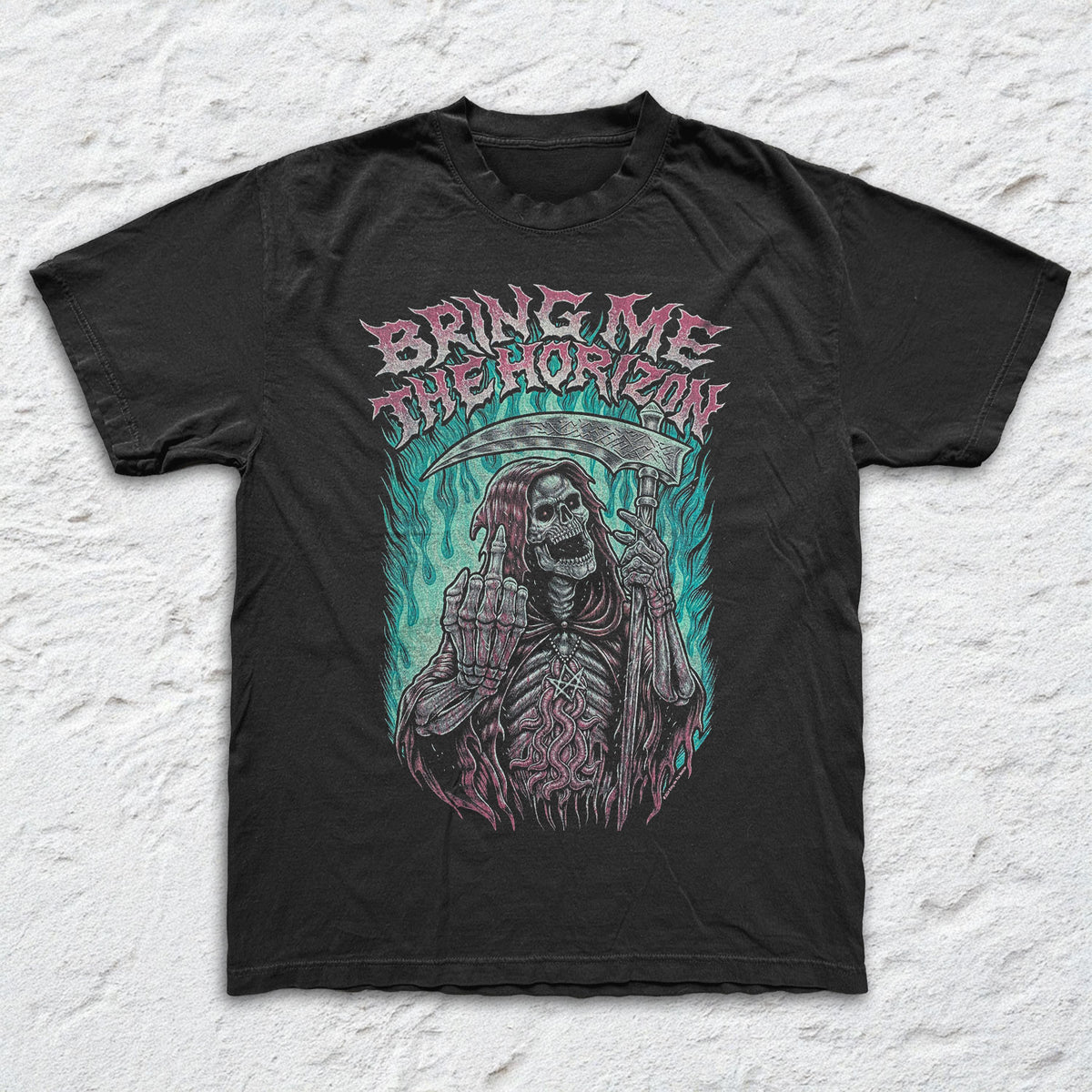Bring Me The Horizon - Reaper Finger - Black Garment-dyed T-shirt