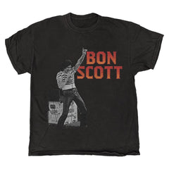 Bon Scott - Vic Park Gig Pointing - Black Vintage T-shirt