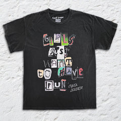 Cyndi Lauper - Girls Just Wanna Letters - Black Vintage T-shirt