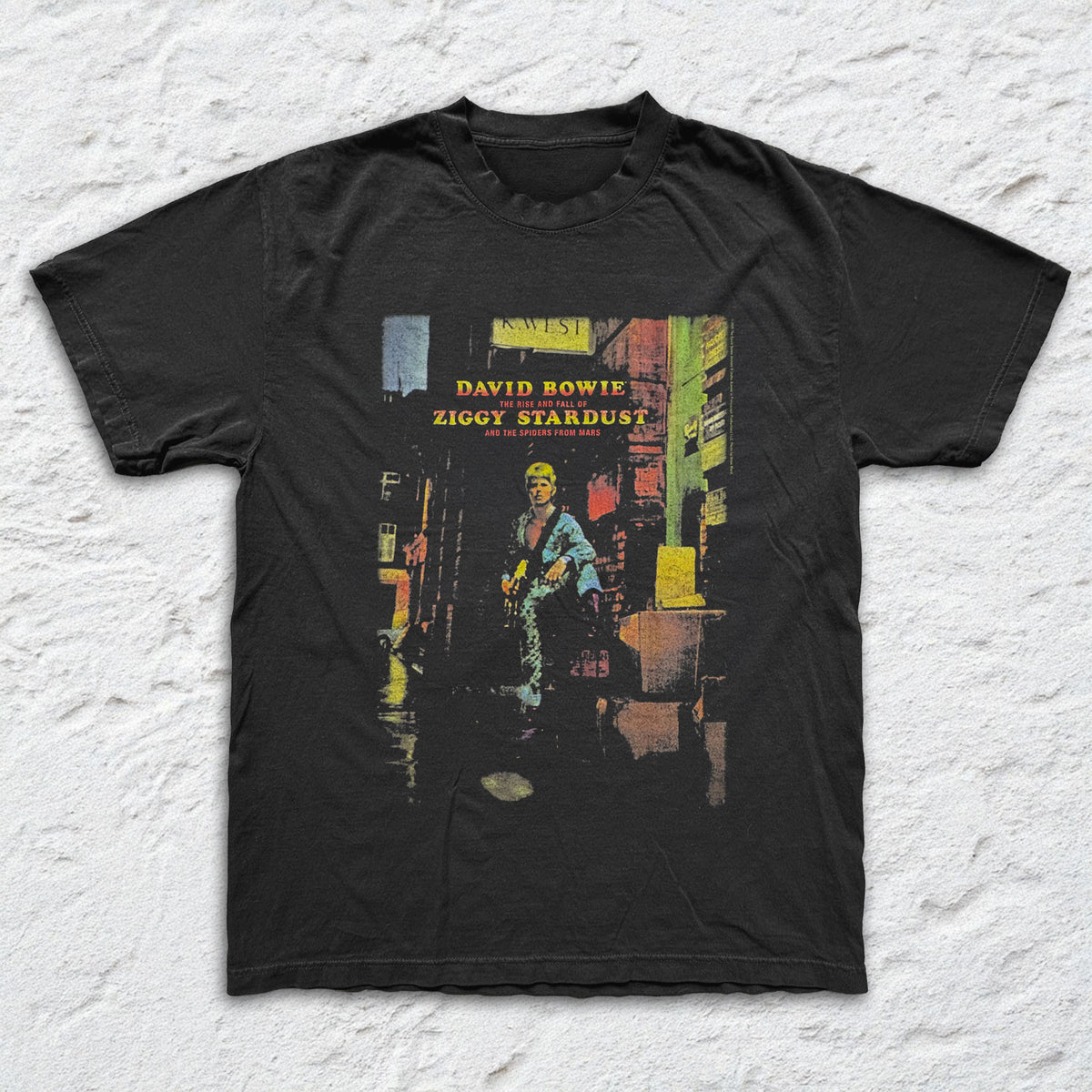 David Bowie - Ziggy Stardust Colourised - Black Garment-dyed T-shirt