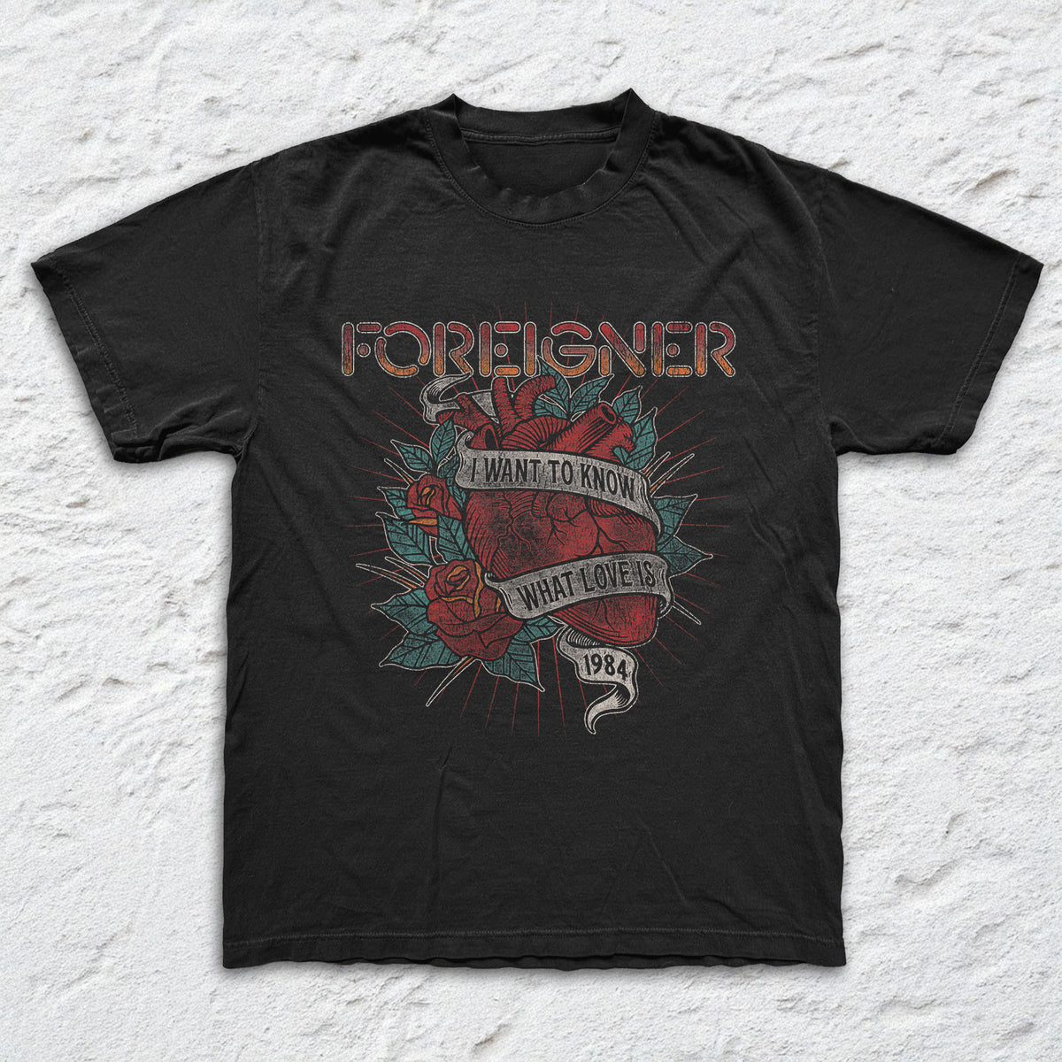 Foreigner - I wanna Know What Love Is - Black Garment-dyed T-shirt