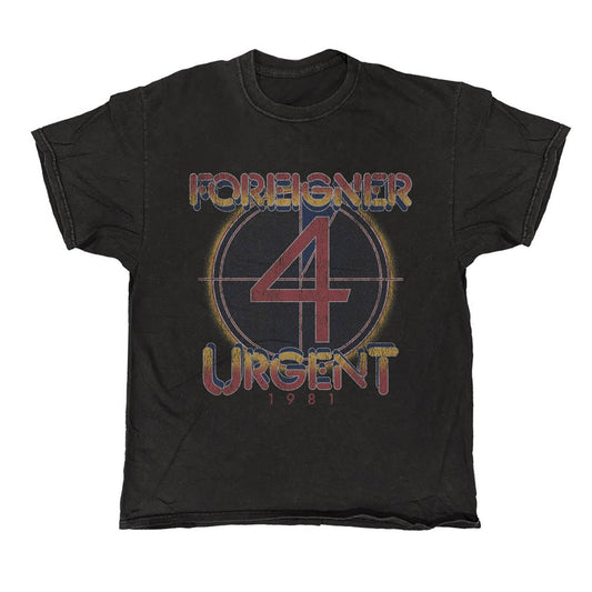 Foreigner - Urgent - Black Vintage T-shirt