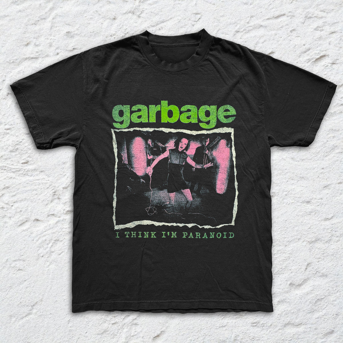 Garbage - Paranoid Photo - Black Garment-dyed T-shirt