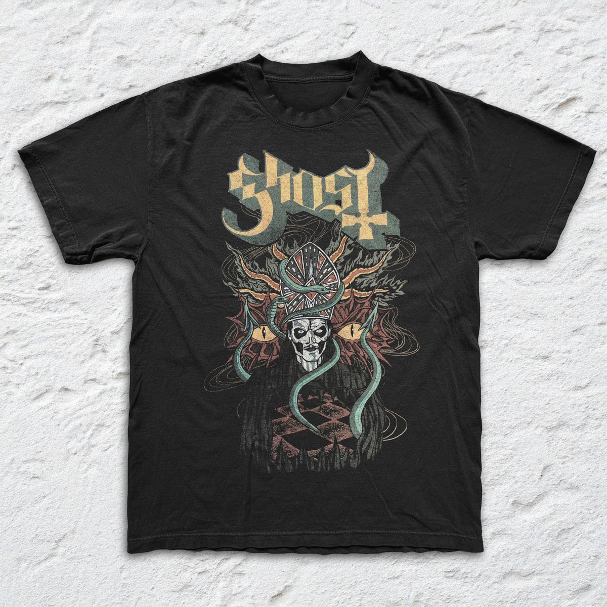 Ghost - Devil Snake - Black Garment-dyed T-shirt
