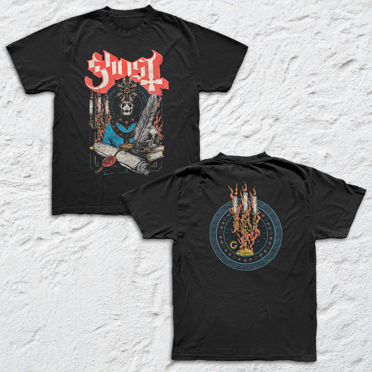 Ghost - Scroll and Seal - Black Garment-dyed T-shirt