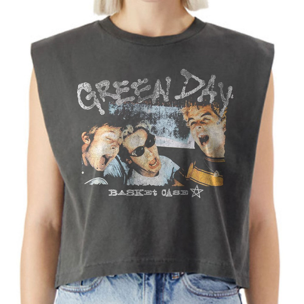 Green Day - Basket Case - Faded Black Muscle Crop