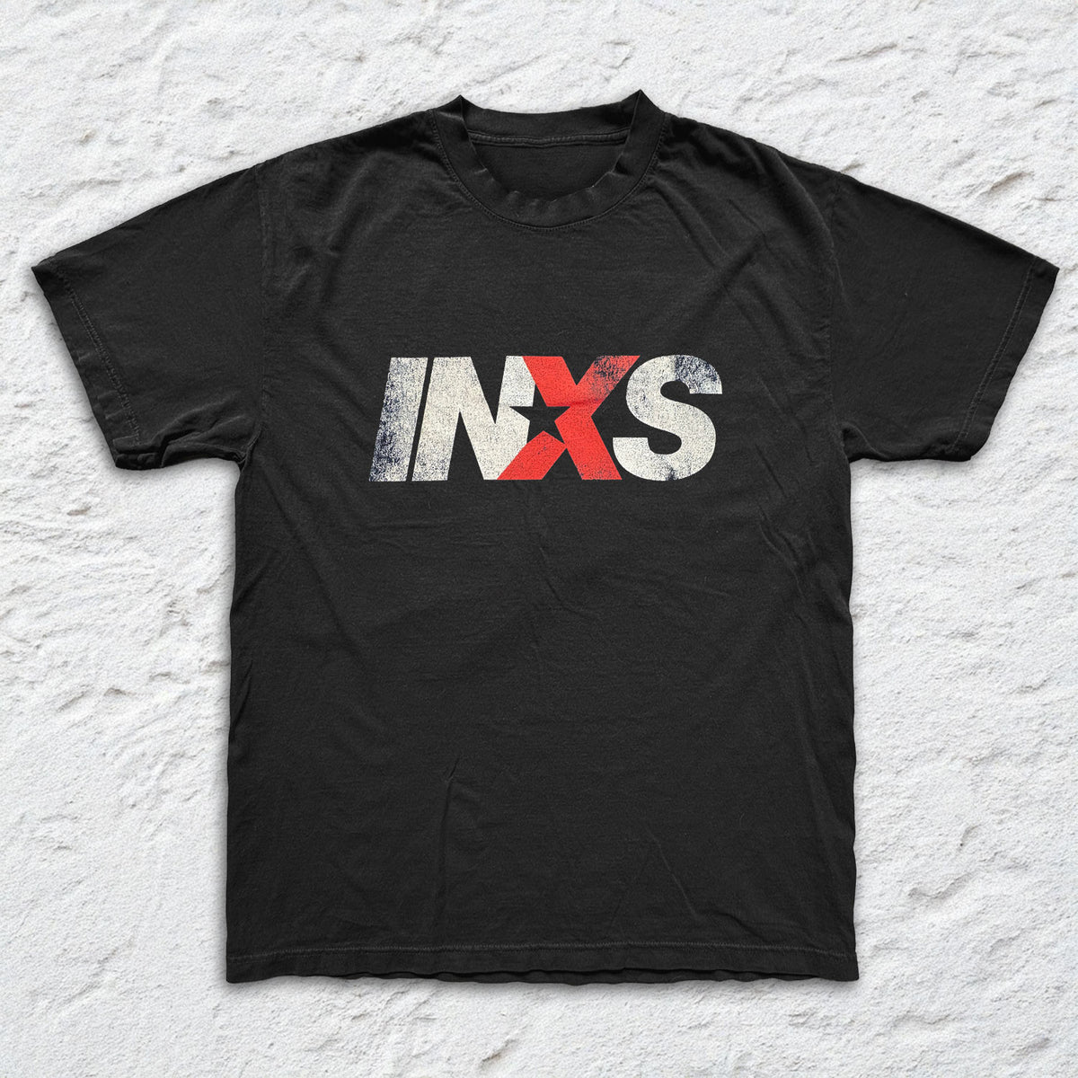 INXS - OG Logo - Black Garment-dyed T-shirt
