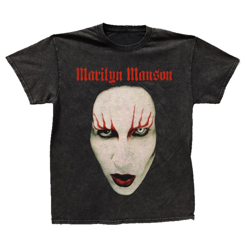 Marilyn Manson - Hollywood Face - Vintage Wash T-shirt Black