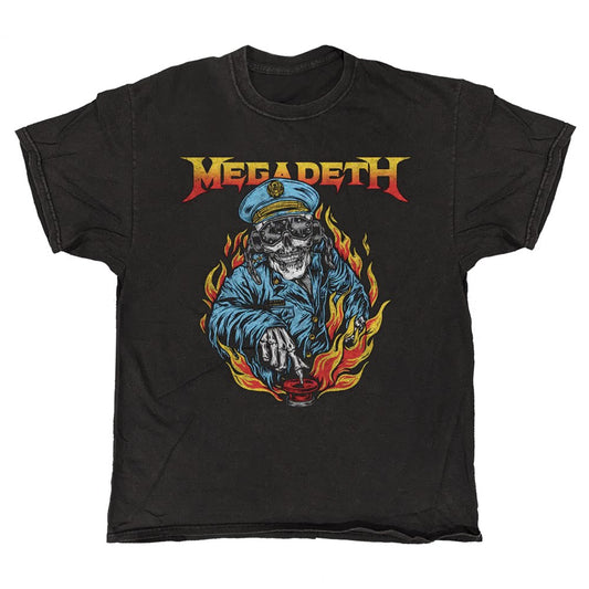 Megadeth - Vic Flames - Black Vintage Wash T-shirt