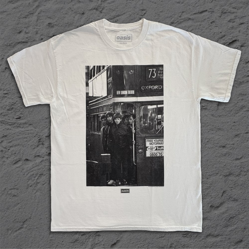 Oasis - Bus Photo - White Vintage T-shirt