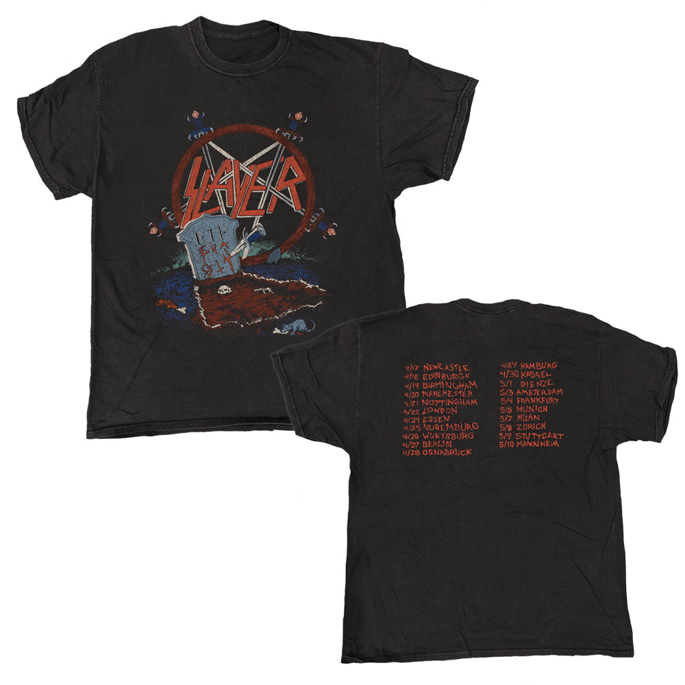 Slayer - Grave Tour - Black Garment-dyed T-shirt