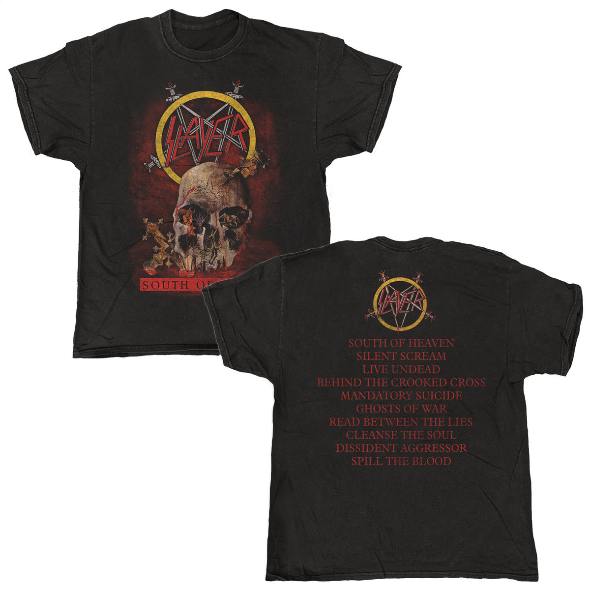 Slayer - SOH Tracklist - Black Garment-dyed T-shirt