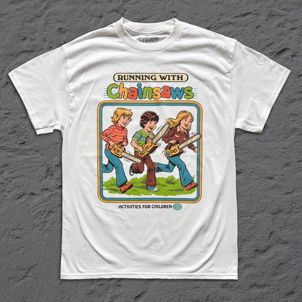 Steven Rhodes - Running with Chainsaws - White T-shirt