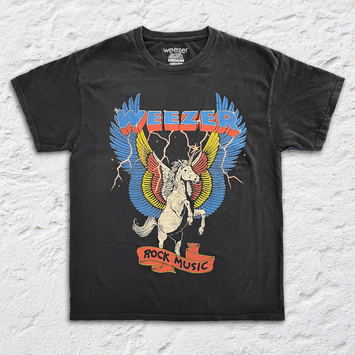 Weezer - Rock Music Unicorn - Black Garment-dyed T-shirt