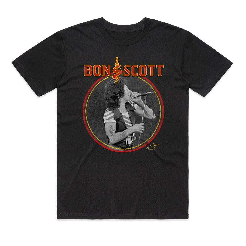 Bon Scott - Vic Park Circle Black T-shirt - Official Merchandise Store