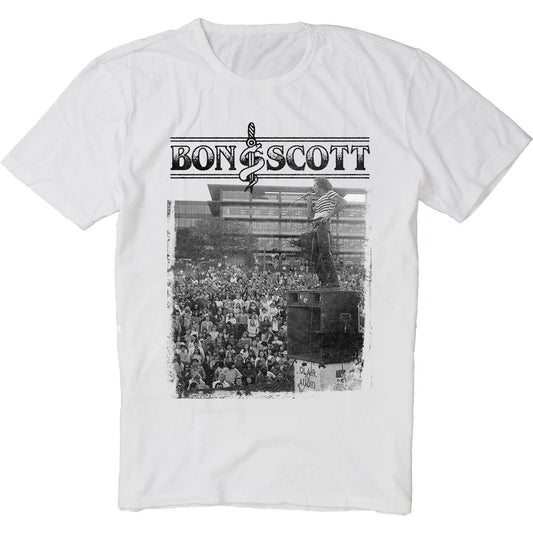 Bon Scott - Vic Park Gig B&W White Vintage Wash T-shirt
