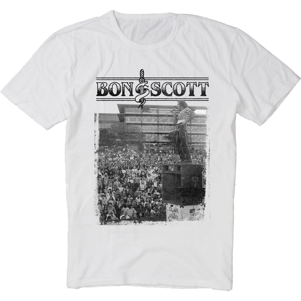 Bon Scott - Vic Park Gig B&W - White Vintage T-shirt