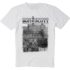 Bon Scott - Vic Park Gig B&W - White Vintage T-shirt