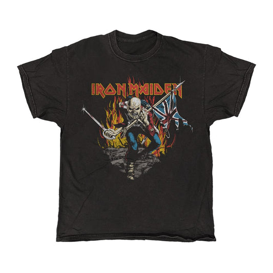 Iron Maiden - Trooper Flames - Vintage Wash T-shirt Black