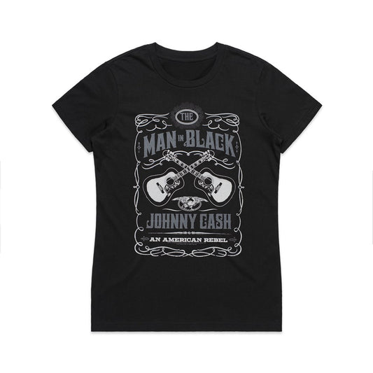 Johnny Cash - American Rebel - Black Ladies T-shirt