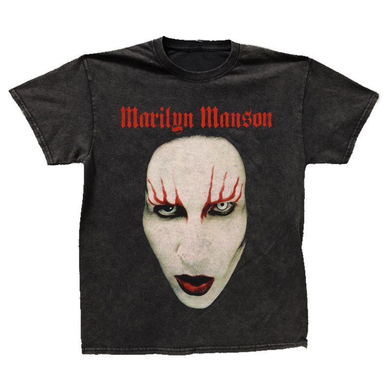 Marilyn Manson - Hollywood Face - Black Vintage Wash T-shirt