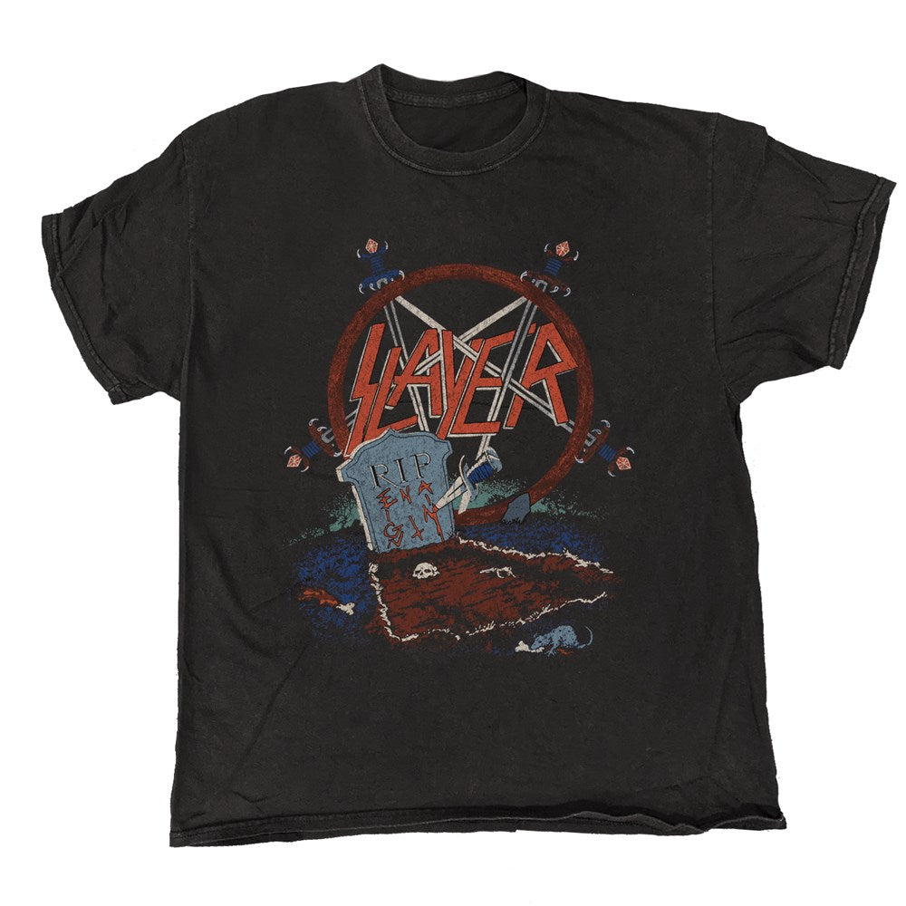 Slayer - Grave Tour - Black Vintage Wash T-shirt